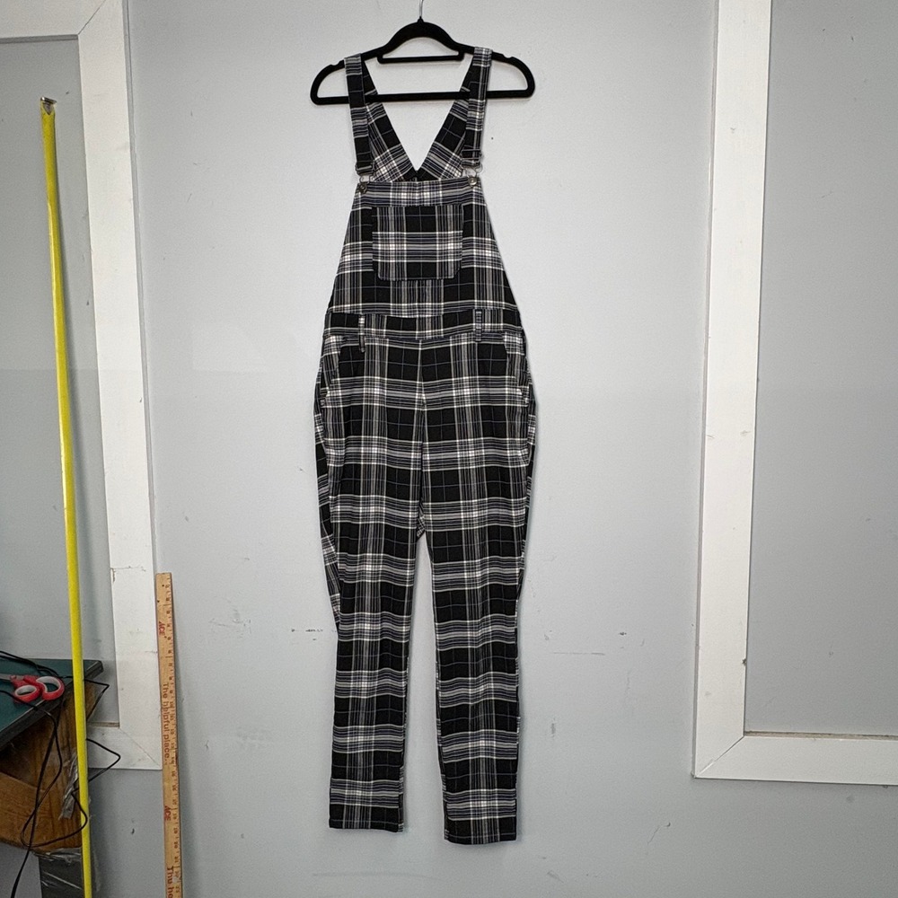 Hot Topic Black White Blue Plaid Skinny Leg Overalls Jumpsuit Medium Punk Goth